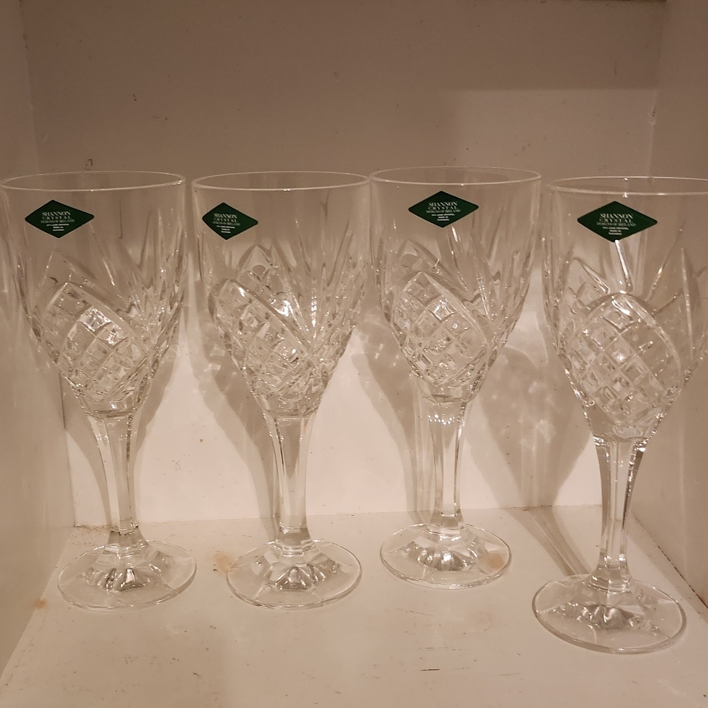 Set of 4 Shannon crystal wine goblets/glasses from Ireland